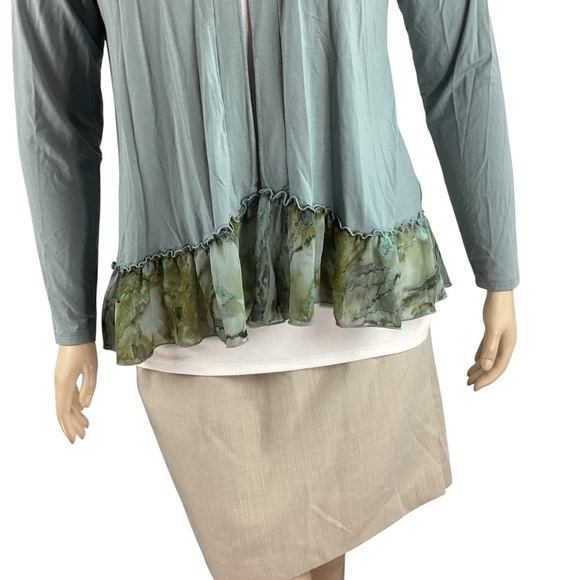 LOGO Lori Goldstein Rayon 230 Cardigan Blue Horizon L Ruffle Hem - Picture 3 of 7